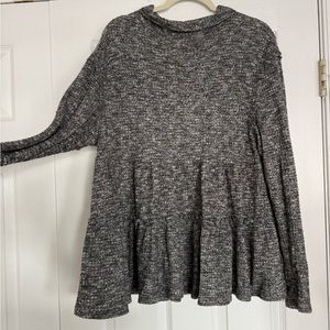 Anthropologie Eri & Ali Gray Knit Peplum Sweater size L